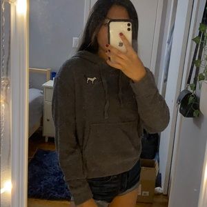 Fluffy grey pink sweatshirt